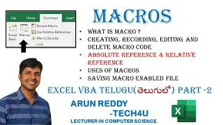 EXCEL VBA TELUGU PART - 2 || MACROS || CREATE MACRO || EDIT MACRO || DELETE MACRO || USES OF MACRO||