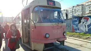 Татра т-3 5836 отправляется на разворотное кольцо на остановке станция метро героев Днепра г. Киев