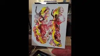 #100 This abstract pour painting of swirls of vibrant colors titled my sister's keeper