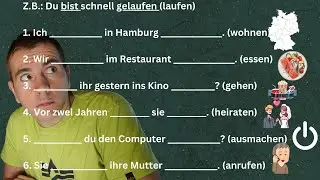 Kannst du diese 6 Perfekt-Aufgaben beantworten? Niveau A1.2 (1/8) |Deutsch lernen für Anfänger 🇩🇪