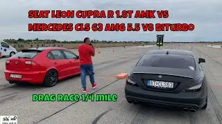 SEAT LEON CUPRA R 1.8T AMK vs MERCEDES CLS 63 AMG 5.5 V8 BiTurbo drag race 1/4 mile 🚦🚗 - 4K UHD
