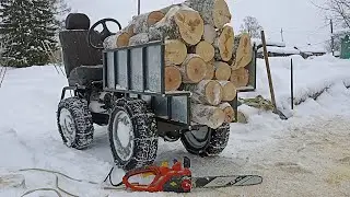 Firewood preparation, mini tractor, 2.5 kW electric saw.