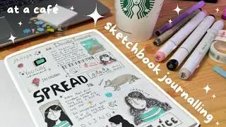 Sketchbook Journal With Me At A Café | Filling a Sketchbook Page 🌷 Art Journal Café Vlog