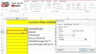 Data validation custom formula excel