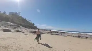 Bodyboarding low tide reef Sunshine Coast