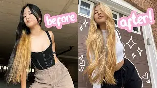 bleaching all of my long black hair! GOING BLONDE for the first time!!