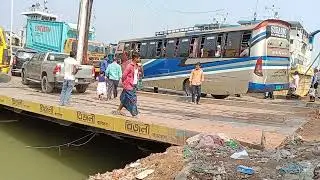 Ferry load unloading in biggest Daulatdia ferry ghat of Bangladesh