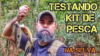 PESQUEI COM MINI KIT DE PESCA | PEIXE FRITO NA MATA