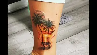 Tattoo Time Lapse / Sunset palms in memory of our MALDIVES HOLIDAY #couplsgoals #tattoo #maldives