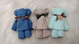 Tutorial cara membuat boneka bear handuk / How to make bear towel
