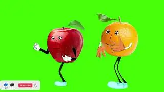 Orange and apple talking and walking on green screen cartoon characters no copyright without sounds