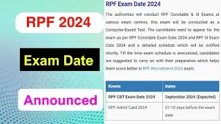RPF 2024 Exam Date Announced | RPF Exam Date Full Details 2024 | MDE
