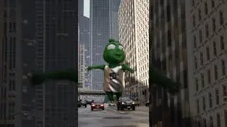 Alza's green alien Alzak dancing in the City 