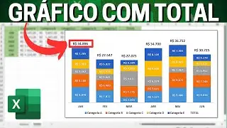 Como Inserir Total no Gráfico do Excel | Gráfico de Colunas Agrupadas Empilhadas Excel