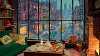 vintage jazz on a rainy 1940s night in a cozy new york city apartment | calm rain ambience to relax