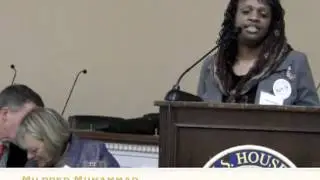 Mildred Muhammed speaks at Stop Abuse Campaign briefing