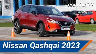Nissan Qashqai e-POWER 2023 - Maniobra de esquiva (moose test) y eslalon (slalom) | km77.com