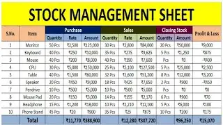 Stock Management in Excel - Stock Maintain in Excel - Stock Management Sheet in Excel ( Hindi )