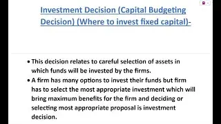 Financial Decisions - Investment decision (Capital budgeting decisions) | Class - 12