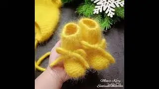 Чепчик Мишка + пинетки  70% Ангора.  Прекрасный подарок на рождение малыша. #knitting #christmas
