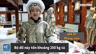 Profession of making traditional fish skin costumes in China