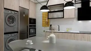 Кухня в стиле лофт с желтыми и оранжевыми акцентами