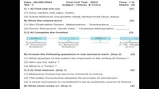 Class 7 History & Civics Question paper | First Unit Test - 2024 | 