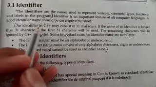 Identifiers in C++ , Types of Identifiers , Standard identifiers, User defined Identifiers, Keywords