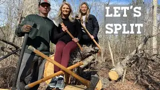 Girls Splitting Firewood.