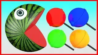 Pacman Watermelon Colors find Lollipop, Treasure and He as rolling around Farm Surprise Toy for Kids