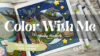 Color With Me | Spooky Moments Cozy Coloring Book | Cute Bunny Witch 🐰💚 | Ohuhu Alcohol Markers