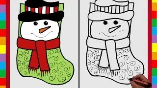 Especial Navidad nº 14: Como Dibujar Calcetin Navideño con Muñeco de Nieve (Dibujar y Crear)