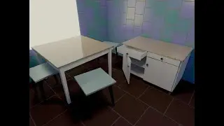 Table, chair & kitchen chest of drawers. 3D Blender & Substance Painter