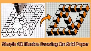 Optical Illusion Art : Creating Impossible 3D Geometric Cubes Drawing On Grid Paper ✍🏻