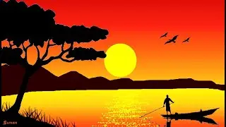 How to Draw in Computer l Easy & simple Drawing l Boat I Sunset Drawing