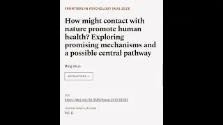 How might contact with nature promote human health? Exploring promising mechanisms an... | RTCL.TV