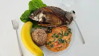 Fried Tilapia with Boiled Bulgur Sarciado eggs spinach