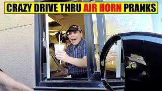 Crazy Drive Thru AIR HORN Pranks - SUPER LOUD TRAIN HORN!!!