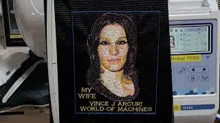 Brother PE900 embroidering a photo stitch of my wife louise