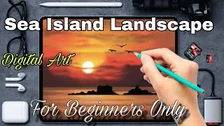 3 Minutes Digital Painting Timelapse| Easy Sea Island Landscape| #Procreatetutorial|#procreate#art