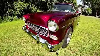 Inside the booth 1955 Bel Air painted with HOK Wild cherry