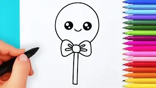 How to draw cute lollipop easy | Drawing and coloring kawaii lollipop