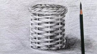 Detailed Guid to Drawing a Realistic Basket with Graphite Pencils | Texture Drawing