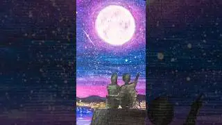 Roof, couple, midnight moon - Time lapse acrylic painting