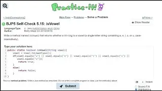 Java Practice It || 5.15 isVowel || boolean method with string parameter, .equals(), .toLowerCase()