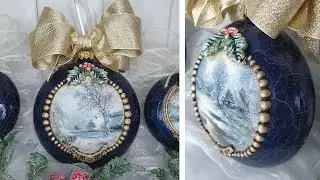 Winter Medallion Christmas Decoupage🎄Decorated Bauble🎇 #christmas #decoupage #mixedmedia #homemade