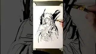 ASMR portrait drawing with ink and cola pen on paper #inkdrawing #pencildrawing #artwork #drawing