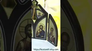 Triptych wooden icon Jesus Christ Archangels Nicholas Religious Prayer Christian Orthodox Catholic