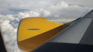 Takeoff of the plane, flying in the clouds.