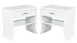 CE-3527 Pair of Modern White Curved Nightstand End Tables